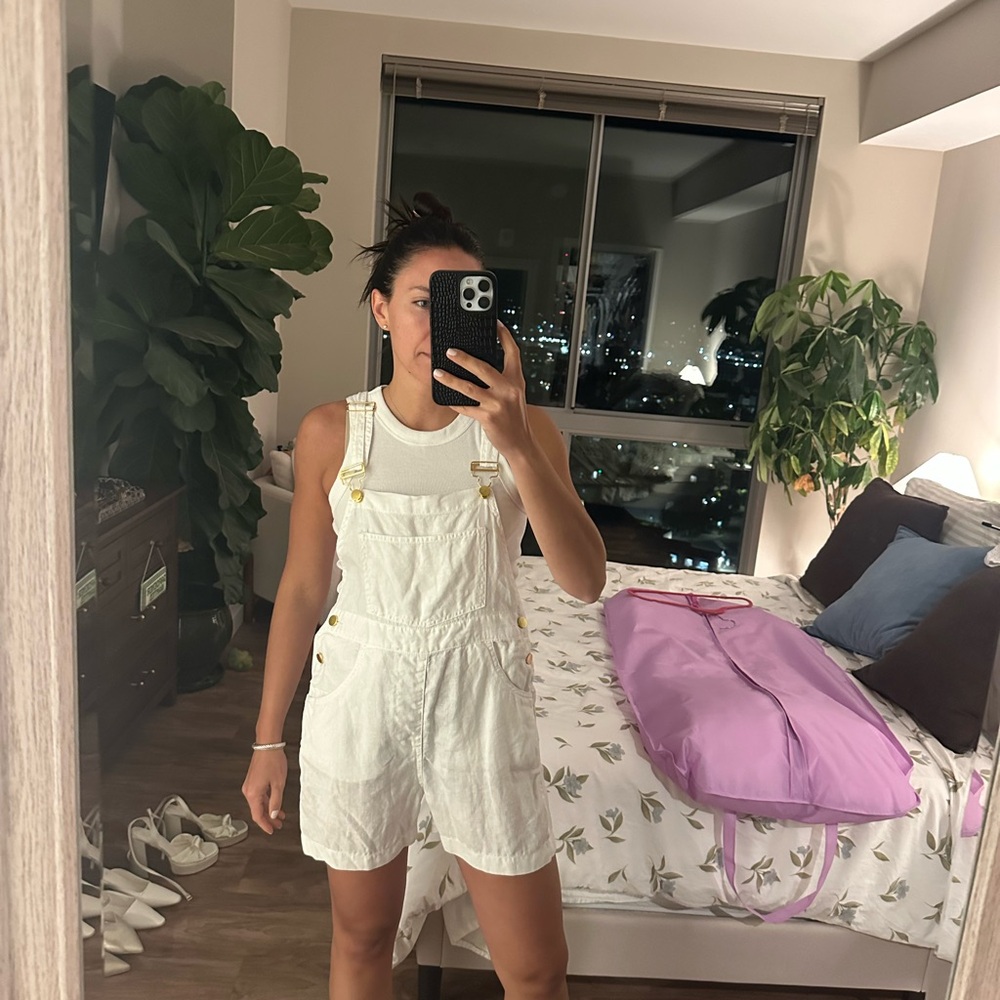 WeWoreWhat White Linen Overalls